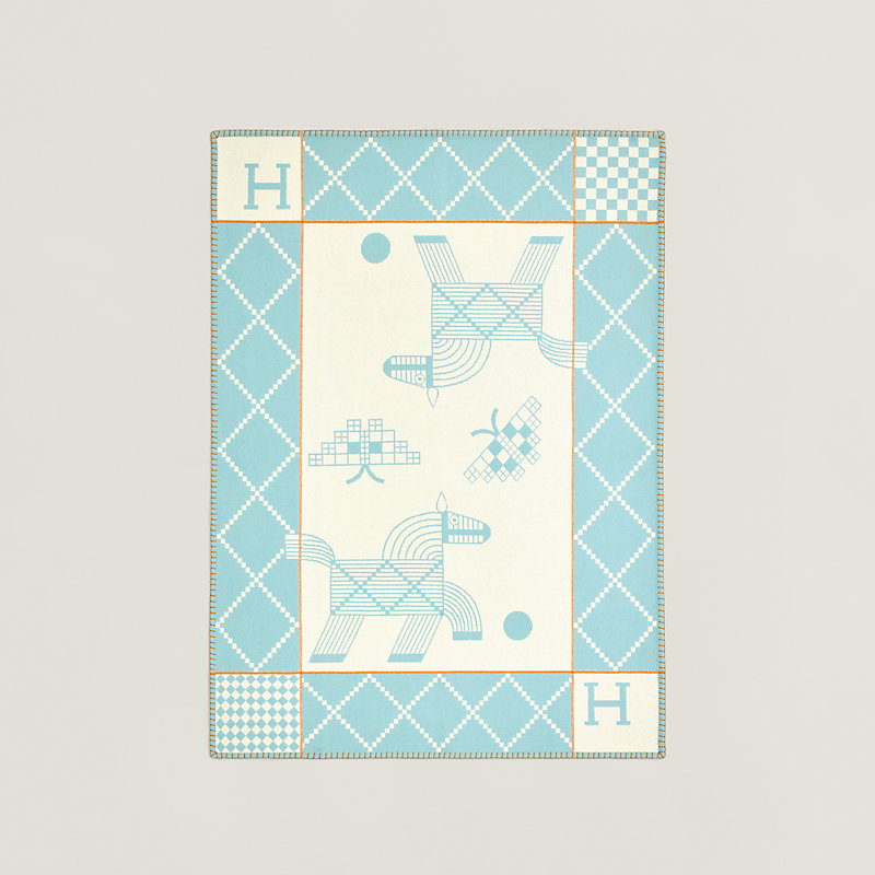 Avalon Animaux Nattes blanket - Blue | Hermès Singapore